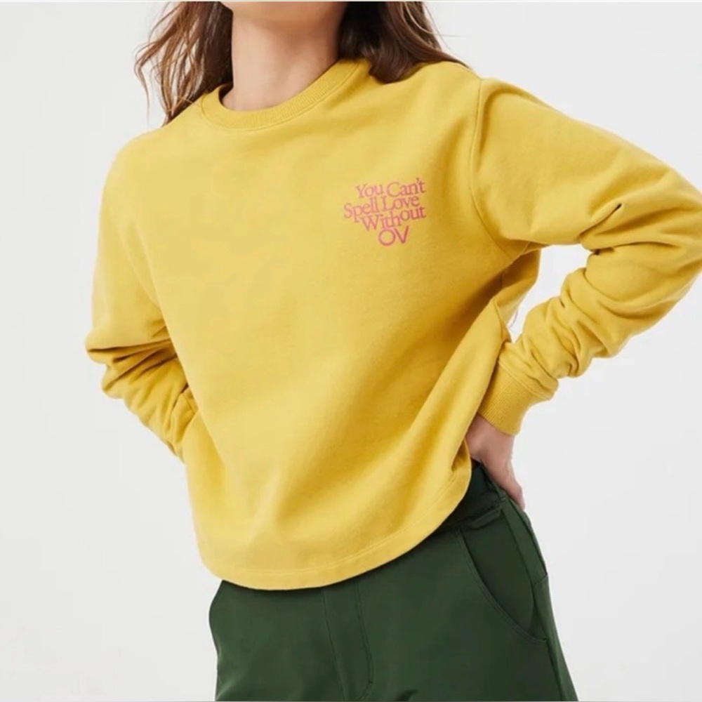 Outdoor Voices Love Without OV Cropped Yellow Sweatshirt - Size Large